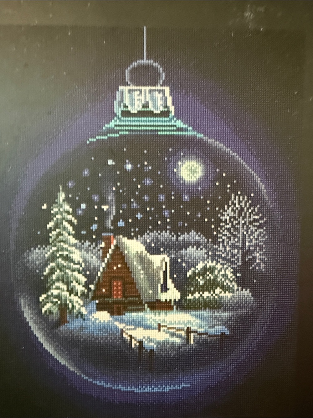 Makers Market Blue and White Snow Globe Cabin Ornament Wall Art